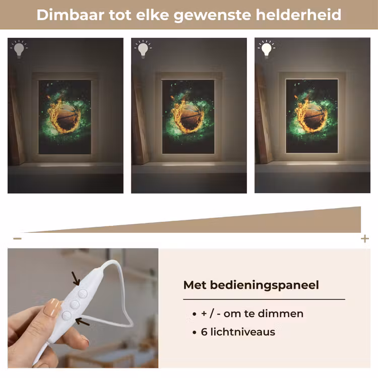 Basketbal - Vuur - Vlammen - Groen Light Box met kabel klein -USP_dimbaarNL