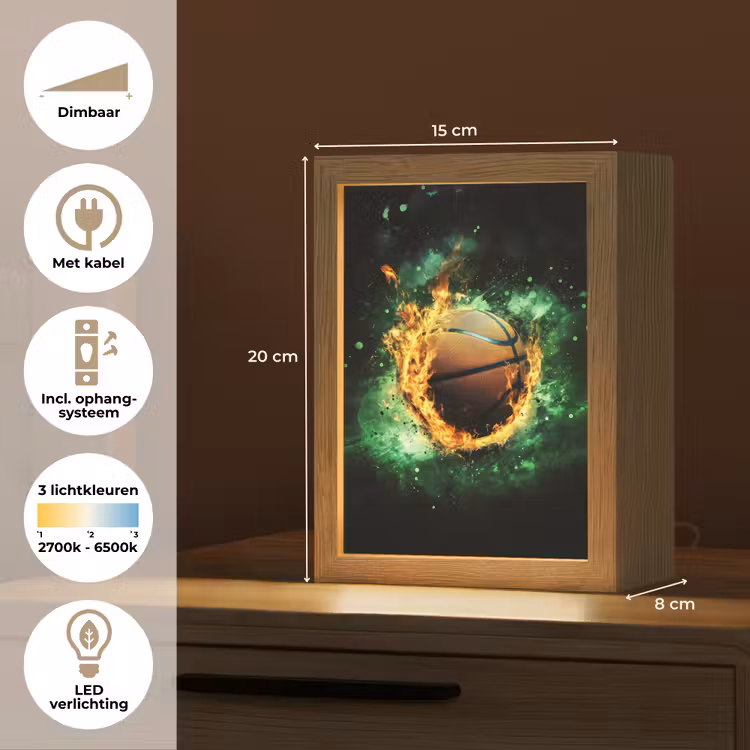 Basketbal - Vuur - Vlammen - Groen Light Box met kabel klein -USP_NL