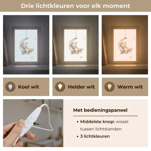 Beer - Maan - Sterren - Kinderen Light Box met kabel klein -USP_lichtkleurNL
