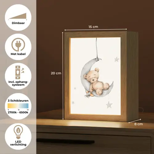 Beer - Maan - Sterren - Kinderen Light Box met kabel klein -USP_NL