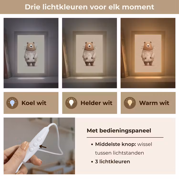 Beer - Witte bloemen - Knus Light Box met kabel klein -USP_lichtkleurNL