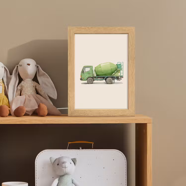Betonwagen - Illustratie - Groen - Minimalistisch Light Box met kabel (Kinderlampje) klein -sfeer2_kind