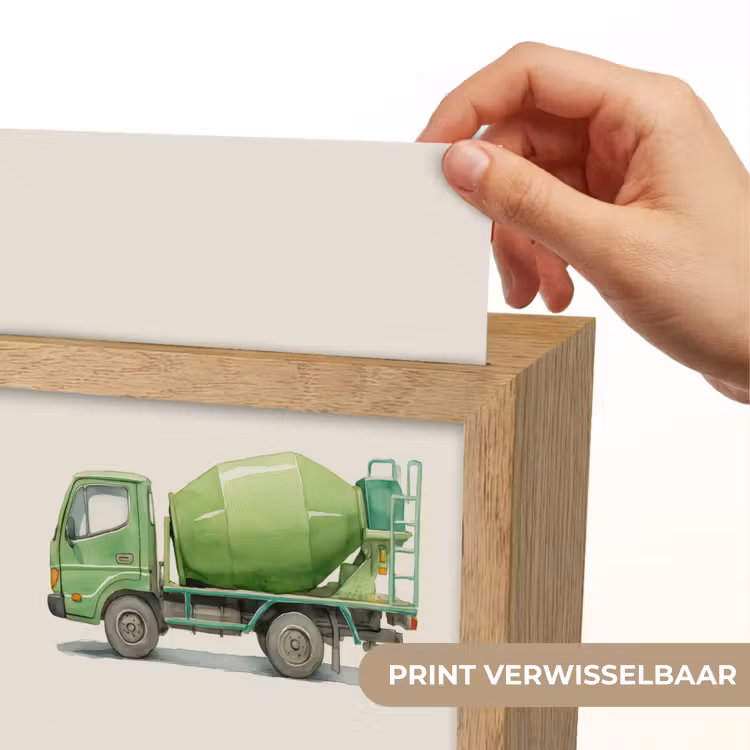 Betonwagen - Illustratie - Groen - Minimalistisch Light Box met kabel (Kinderlampje) klein -USP_websiteprintNL