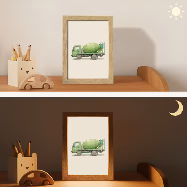 Betonwagen - Illustratie - Groen - Minimalistisch Light Box met kabel (Kinderlampje) klein -sfeer3_kind