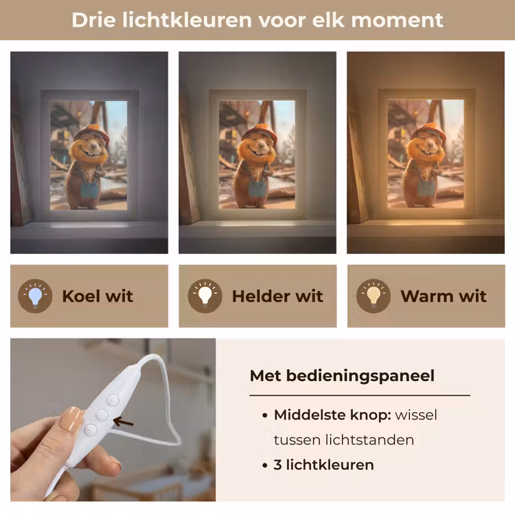 Bever - Bouw - Bouwhelm - Dier Light Box met kabel klein -USP_lichtkleurNL