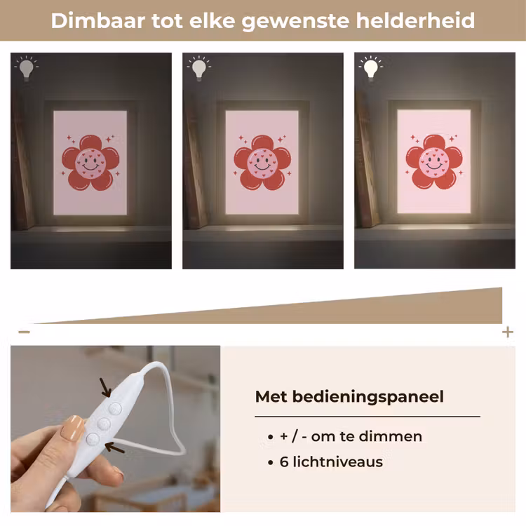 Bloem - Roze - Hartjes Light Box met kabel (Kinderlampje) klein -USP_dimbaarNL