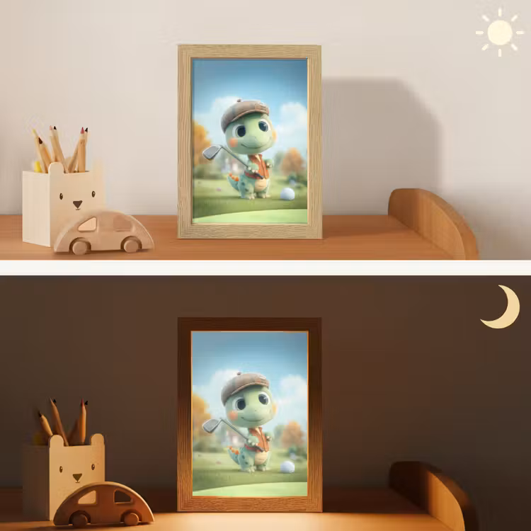 Cartoon - Dino - Groen - Golven Light Box met kabel klein -sfeer3_kind