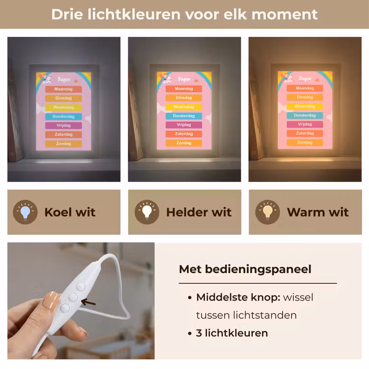 Dagen van de week - Educatief - Leren voor kinderen - Roze Light Box met kabel klein -USP_lichtkleurNL