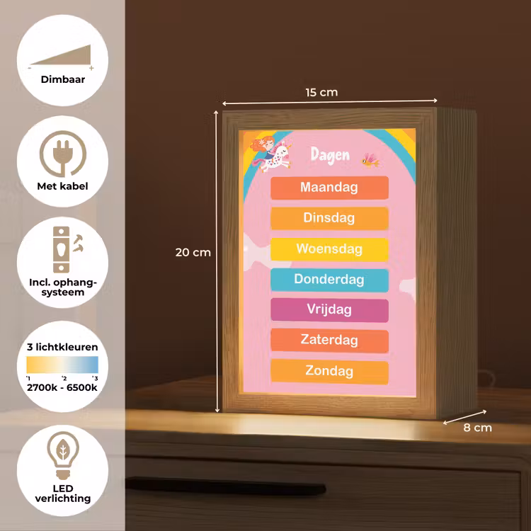 Dagen van de week - Educatief - Leren voor kinderen - Roze Light Box met kabel klein -USP_NL