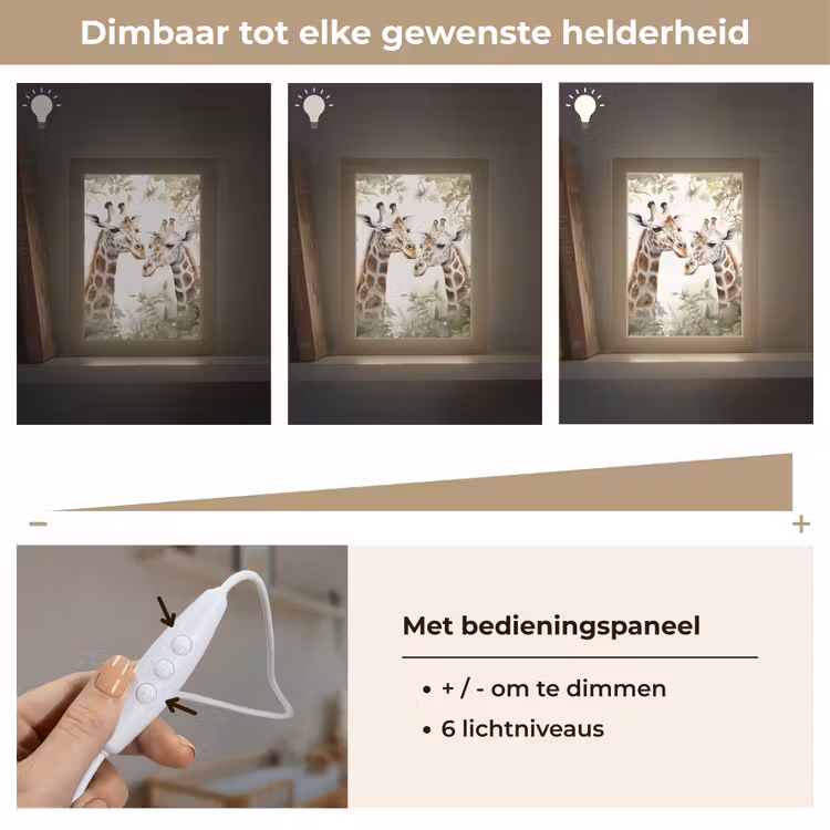 Dieren - Giraffe - Bladeren - Kinderen Light Box met kabel klein -USP_dimbaarNL