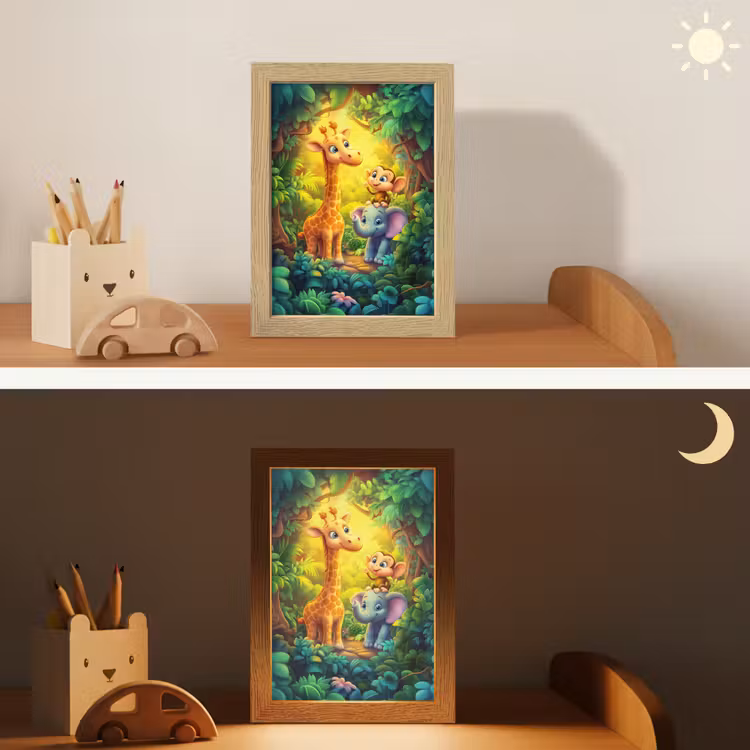 Dieren - Jungle - Giraf - Olifant - Aapje Light Box met kabel klein -sfeer3_kind