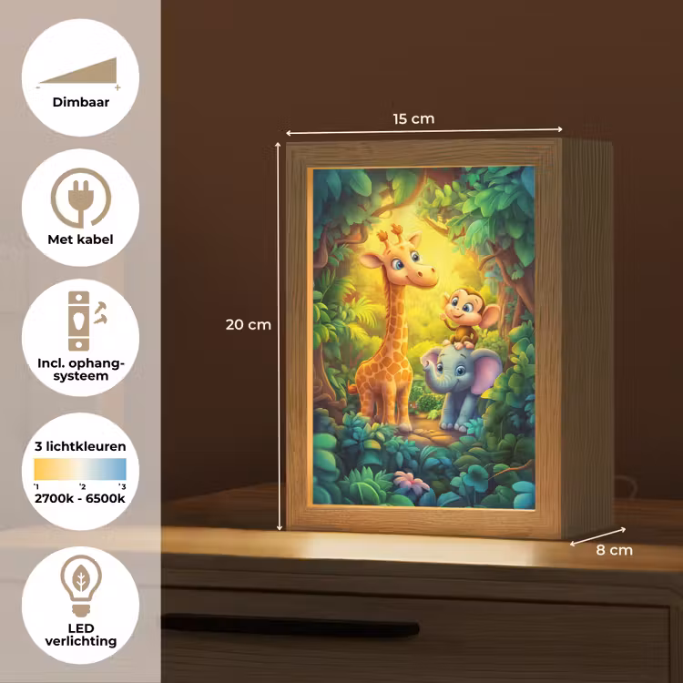 Dieren - Jungle - Giraf - Olifant - Aapje Light Box met kabel klein -USP_NL