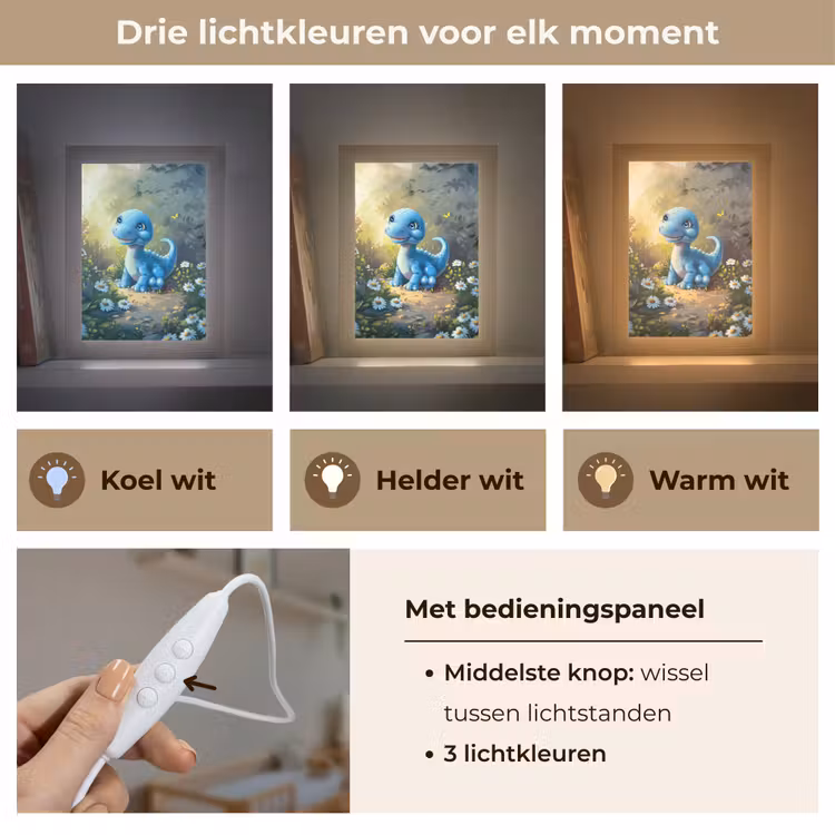 Dino - Blauw - Baby - Dinosaurus Light Box met kabel klein -USP_lichtkleurNL