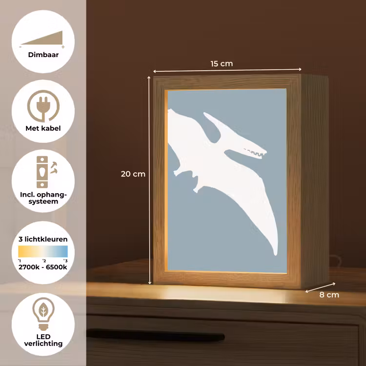 Dino - Pteranodon - Dinosaurus - Blauw Light Box met kabel klein -USP_NL