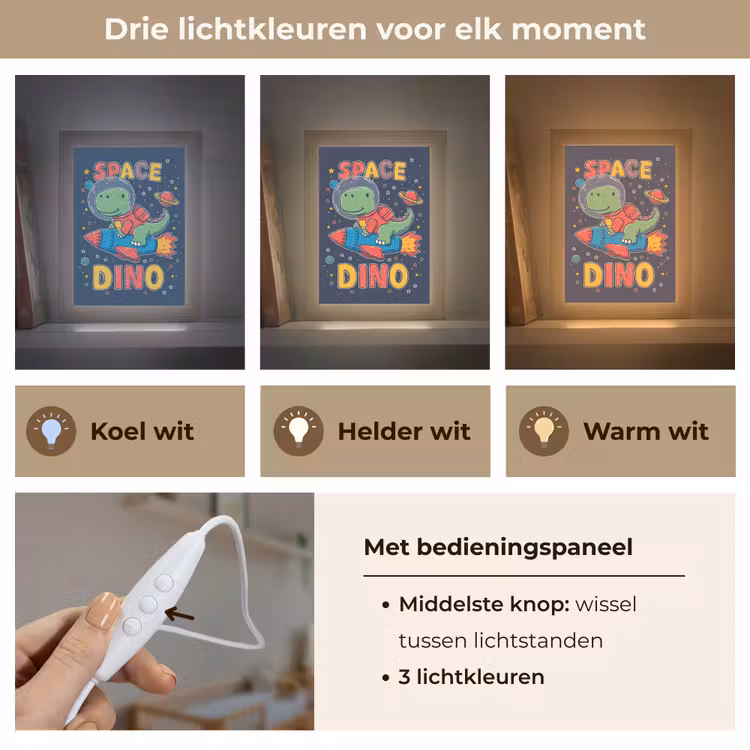 Dino - Raket - Kleurrijk Light Box met kabel klein -USP_lichtkleurNL