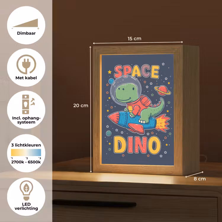 Dino - Raket - Kleurrijk Light Box met kabel klein -USP_NL