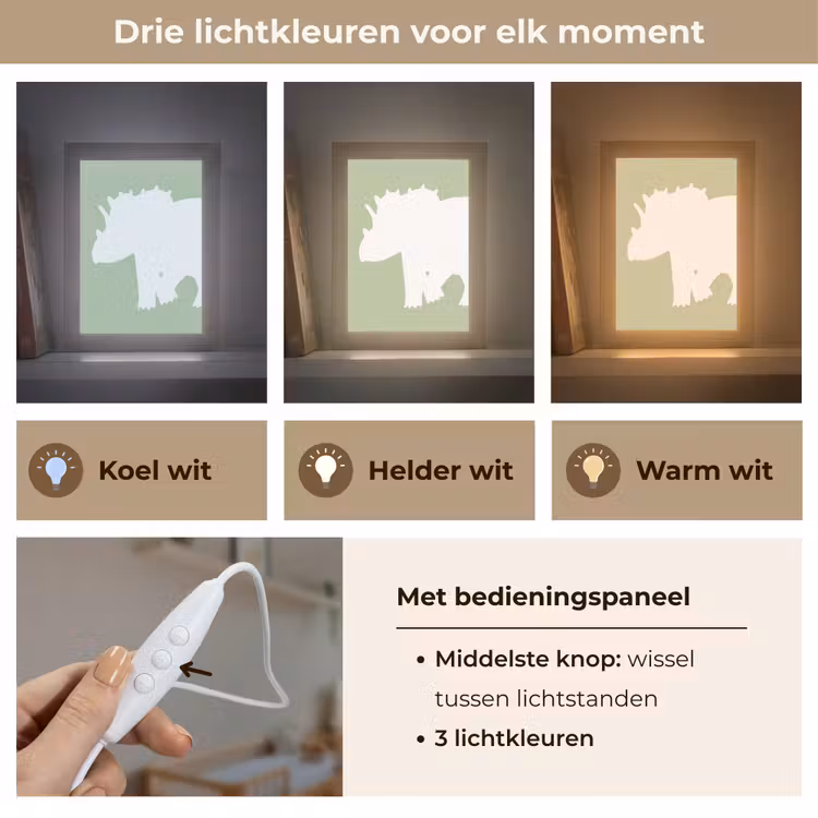 Dino - Triceratops - Dinosaurus - Groen Light Box met kabel klein -USP_lichtkleurNL