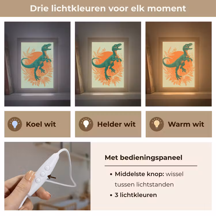 Dinosaurus - Groen - Planten - Cirkel Light Box met kabel klein -USP_lichtkleurNL