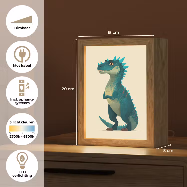Dinosaurus - Turquoise - Stekels Light Box met kabel klein -USP_NL