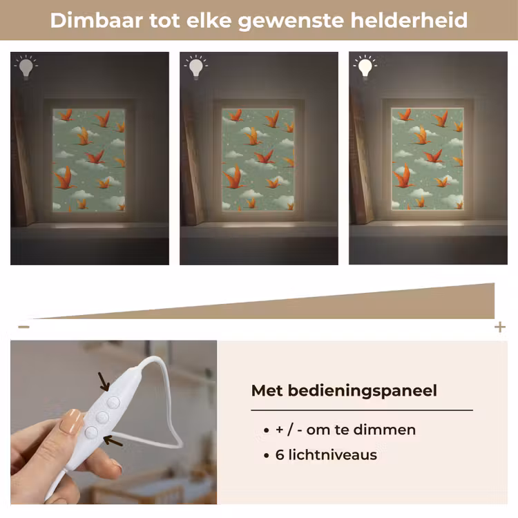 Dinosaurussen - Wolken - Sterren - Oranje Light Box met kabel klein -USP_dimbaarNL