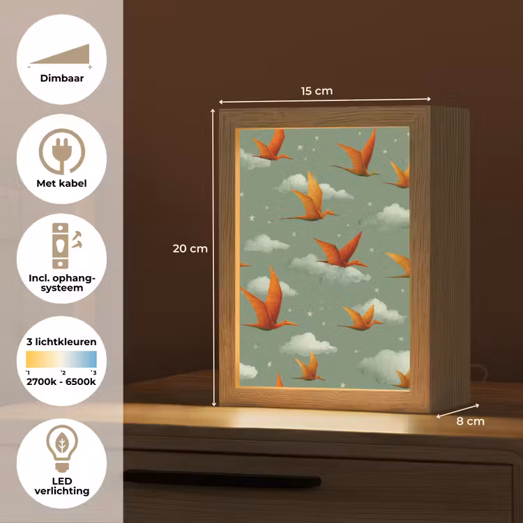 Dinosaurussen - Wolken - Sterren - Oranje Light Box met kabel klein -USP_NL
