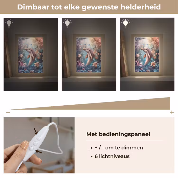 Dolfijn - Vissen - Onderwaterwereld - Bloemen Light Box met kabel klein -USP_dimbaarNL