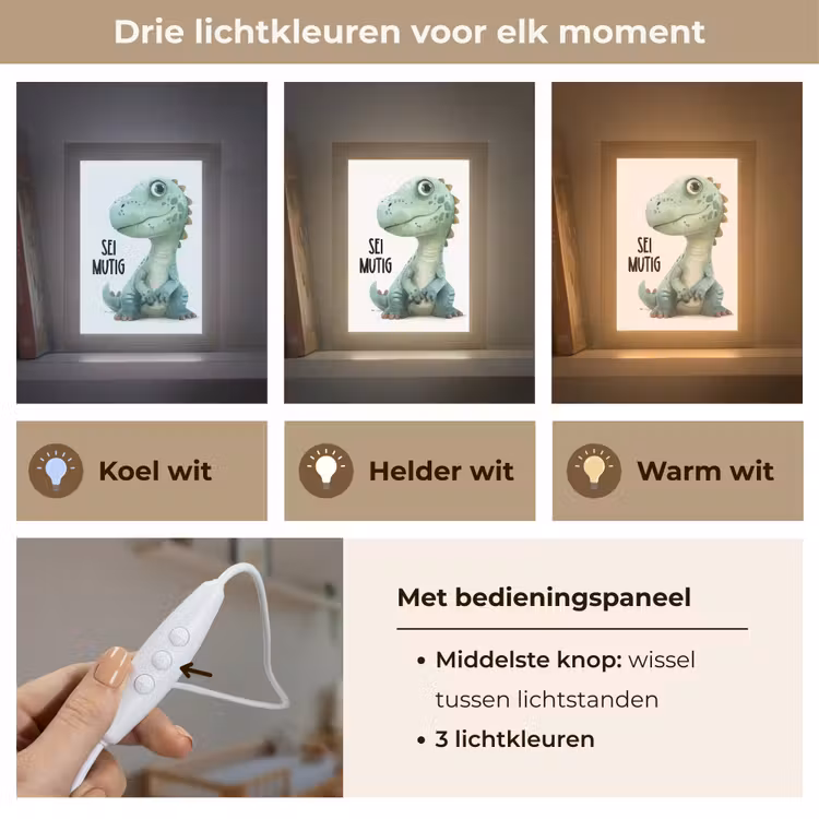 Draak - Wees moedig - Quote Light Box met kabel klein -USP_lichtkleurNL