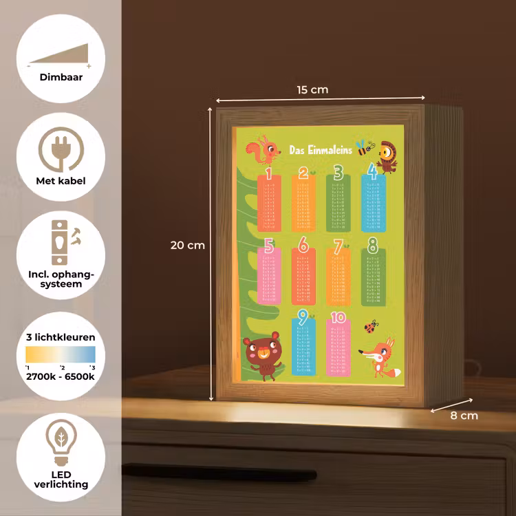 Educatief - Leren rekenen - Bosdieren - Vermenigvuldigingstabel Light Box met kabel klein -USP_NL