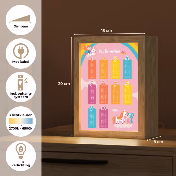 Educatief - Leren rekenen - Eenhoorn - Vermenigvuldigingstabel Light Box met kabel klein -USP_NL