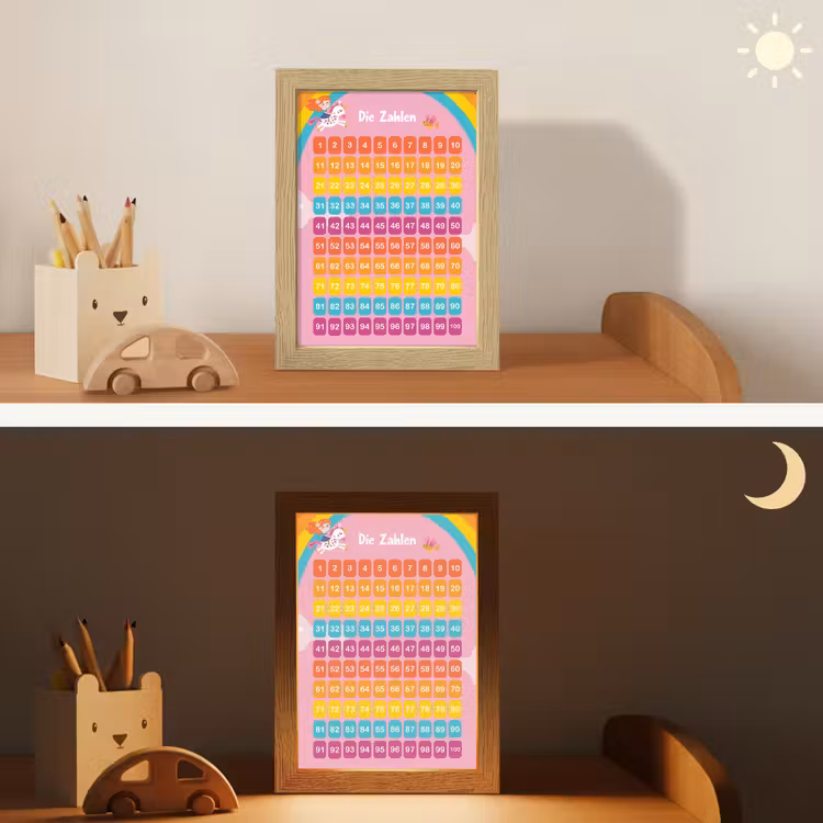 Educatief - Leren tellen - Regenboog  - Eenhoorn - Getallen Light Box met kabel klein -sfeer3_kind