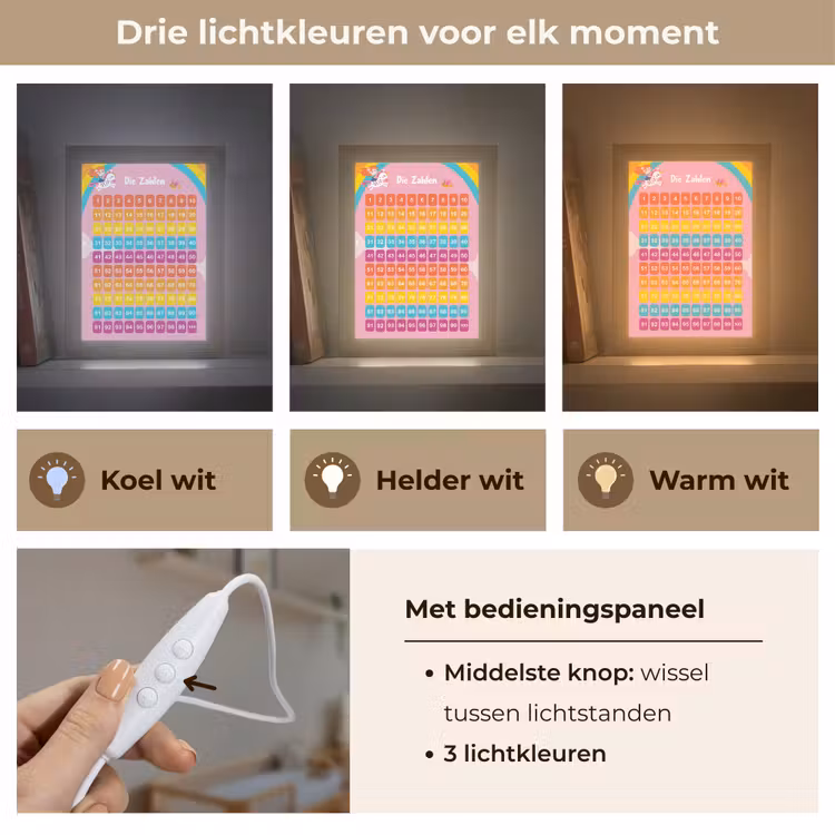 Educatief - Leren tellen - Regenboog  - Eenhoorn - Getallen Light Box met kabel klein -USP_lichtkleurNL
