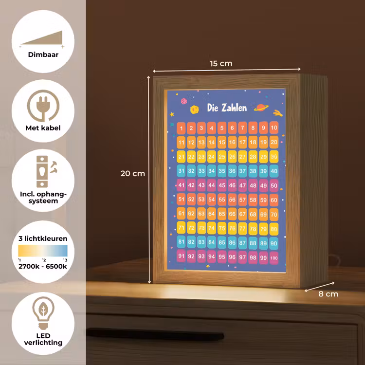 Educatief - Leren tellen - Ruimte - Getallen - Jongens Light Box met kabel klein -USP_NL