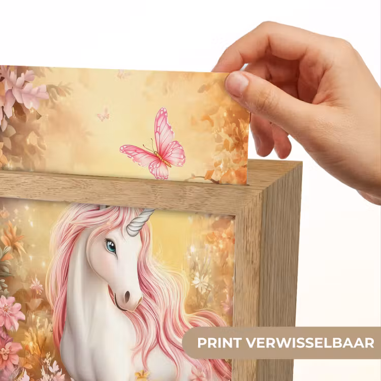 Eenhoorn - Bloemen - Vlinder - Roze Light Box met kabel (Kinderlampje) klein -USP_websiteprintNL