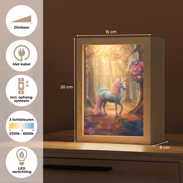 Eenhoorn - Bos - Kleurrijk - Bloemen - Meiden Light Box met kabel klein -USP_NL