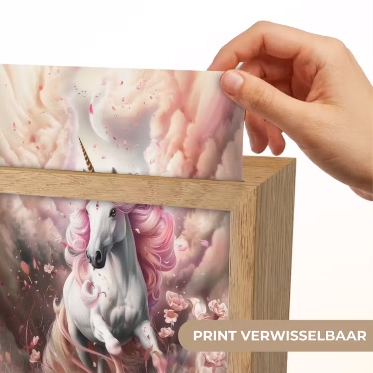Eenhoorn - Meisje - Roze - Bloemen - Sprookje Light Box met kabel (Kinderlampje) klein -USP_websiteprintNL