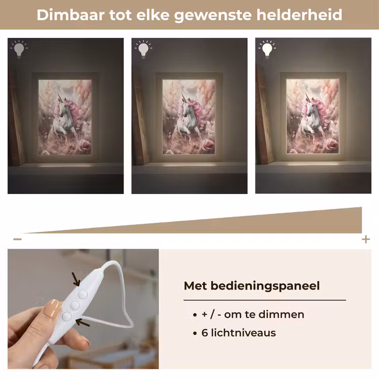 Eenhoorn - Meisje - Roze - Bloemen - Sprookje Light Box met kabel klein -USP_dimbaarNL