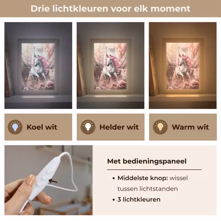 Eenhoorn - Meisje - Roze - Bloemen - Sprookje Light Box met kabel klein -USP_lichtkleurNL