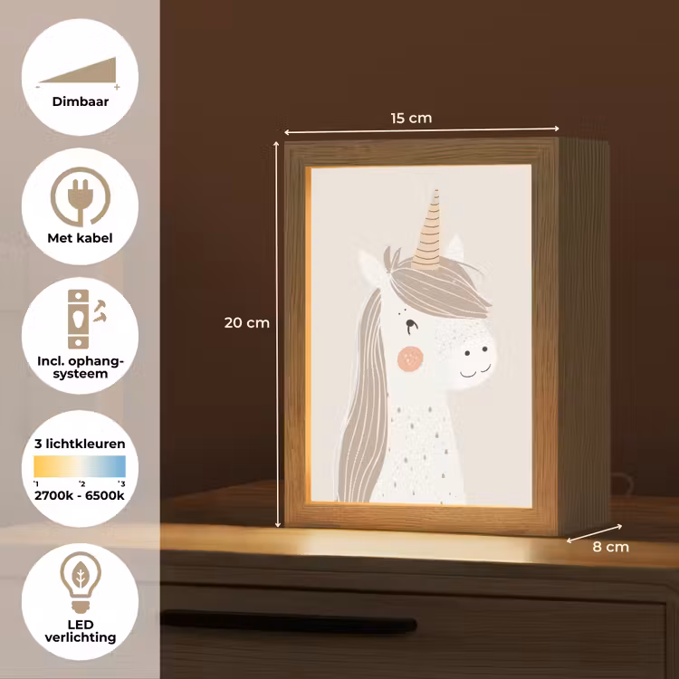 Eenhoorn - Pastel kleuren - Unicorn Light Box met kabel klein -USP_NL