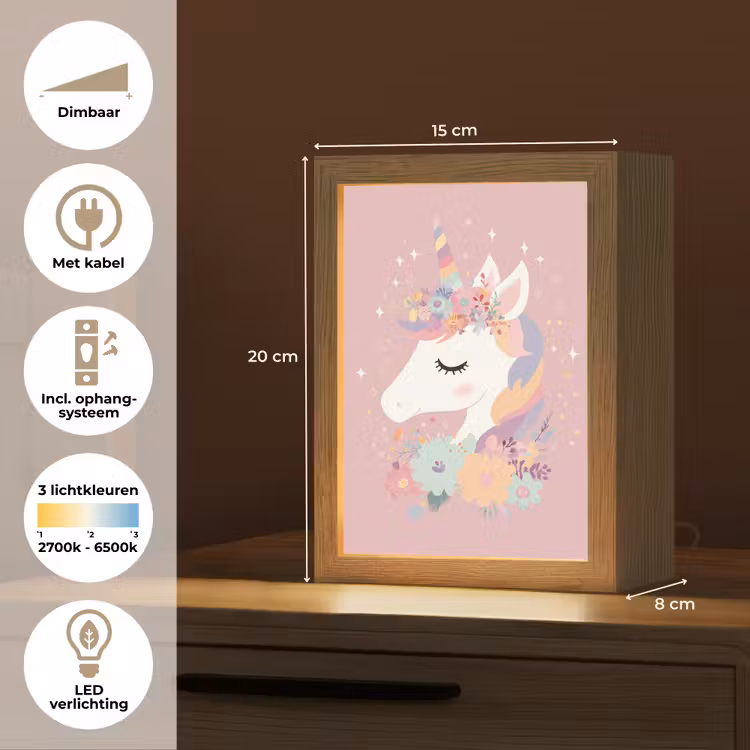 Eenhoorn - Roze - Bloemen Light Box met kabel klein -USP_NL