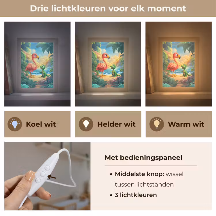 Flamingo - Dinosaurus - Strand - Kleurrijk Light Box met kabel klein -USP_lichtkleurNL