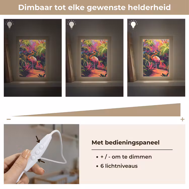 Flamingo - Tropisch - Dier - Bladeren Light Box met kabel klein -USP_dimbaarNL