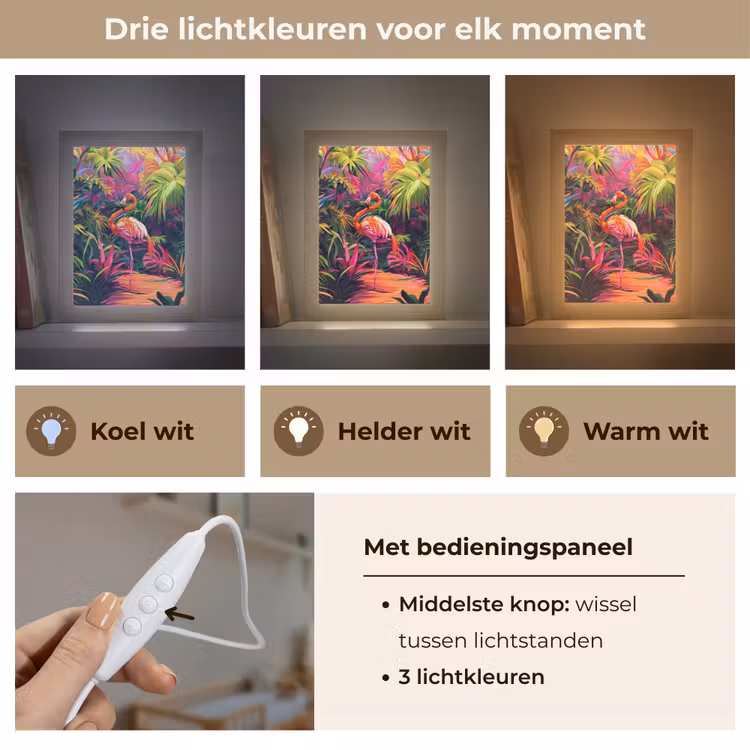 Flamingo - Tropisch - Dier - Bladeren Light Box met kabel klein -USP_lichtkleurNL