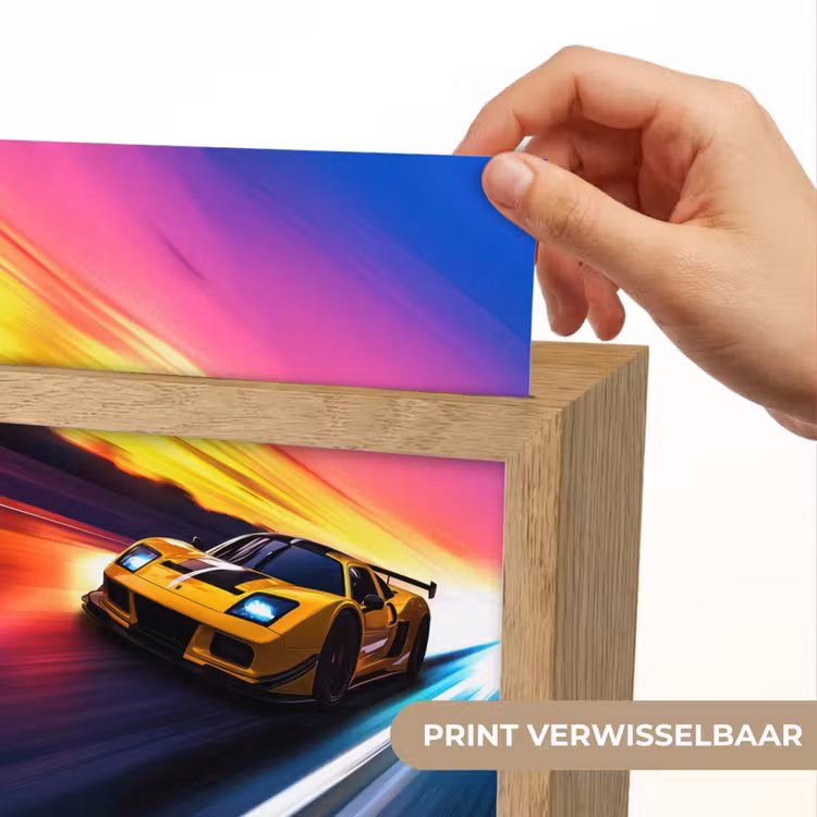 Gele raceauto - Kleurrijk - Neon Light Box met kabel (Kinderlampje) klein -USP_websiteprintNL