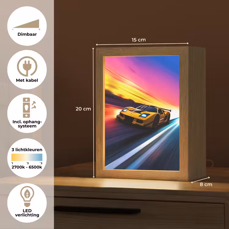 Gele raceauto - Kleurrijk - Neon Light Box met kabel klein -USP_NL