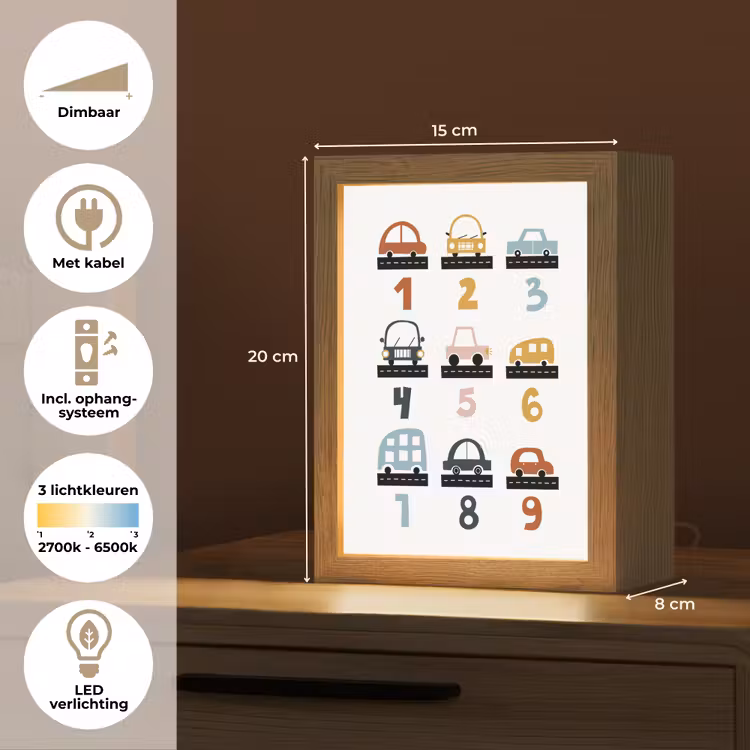 Getallen - Educatief - Leren tellen - Cijfers oefenen voor kinderen - Auto's - Voertuigen Light Box met kabel klein -USP_NL