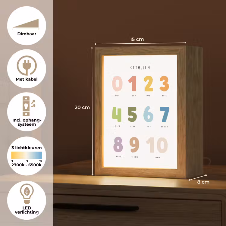 Getallen - Educatief - Leren tellen - Cijfers oefenen voor kinderen - Kleuren Light Box met kabel klein -USP_NL