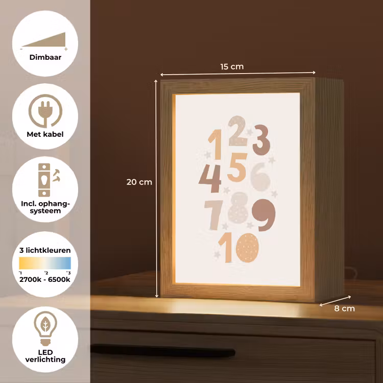 Getallen - Educatief - Leren tellen - Cijfers oefenen voor kinderen - Pastel kleuren Light Box met kabel klein -USP_NL