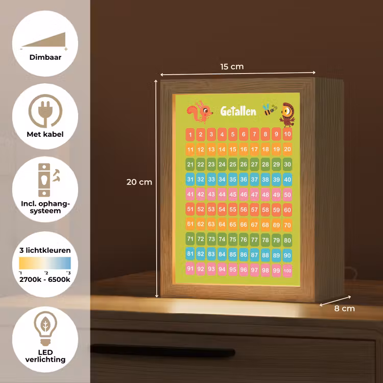 Getallen - Leren tellen voor kinderen - Getallenlijn - Cijfers - Educatief - Groen Light Box met kabel klein -USP_NL
