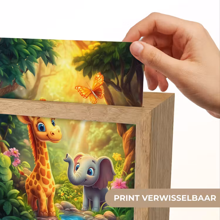 Giraf - Olifant - Bloemen - Jungle Light Box met kabel (Kinderlampje) klein -USP_websiteprintNL