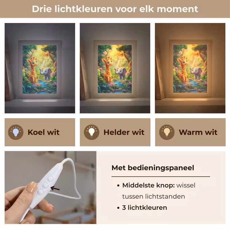 Giraf - Olifant - Bloemen - Jungle Light Box met kabel klein -USP_lichtkleurNL